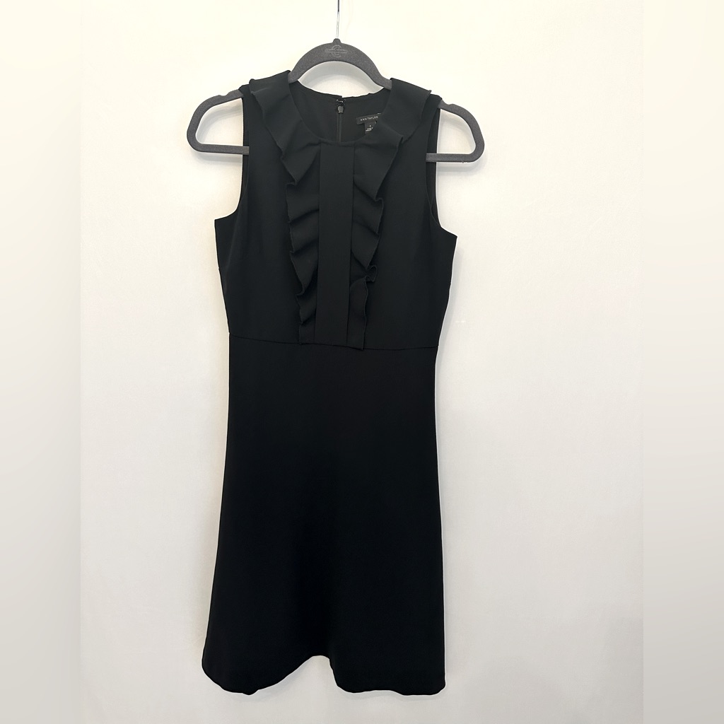Ann Taylor Black Ruffle Midi Dress